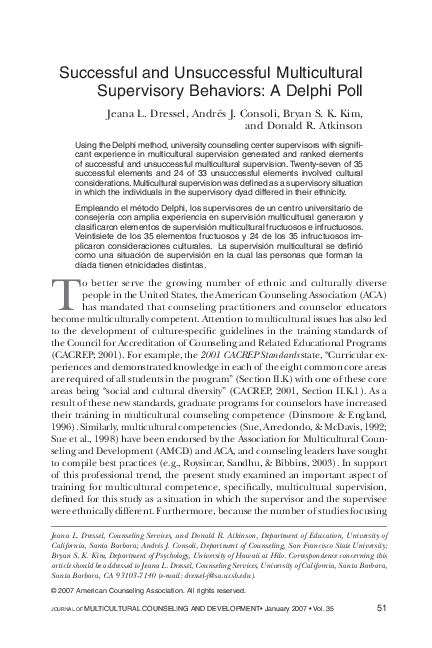 (PDF) Successful and Unsuccessful Multicultural Supervisory Behaviors ...