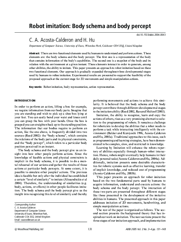 (PDF) Robot imitation: Body schema and body percept
