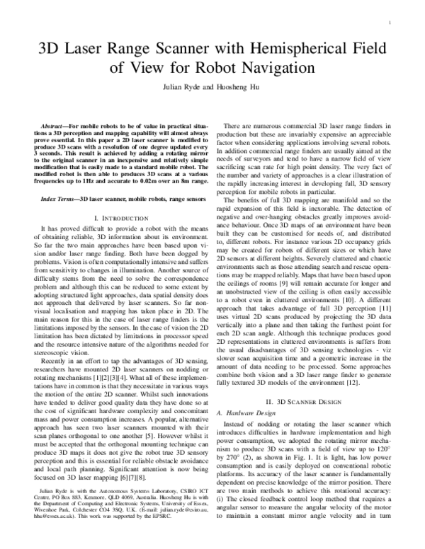 (PDF) 3D Laser range scanner with hemispherical field of view for robot ...