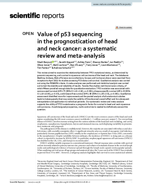 (PDF) Value of p53 sequencing in the prognostication of head and neck ...