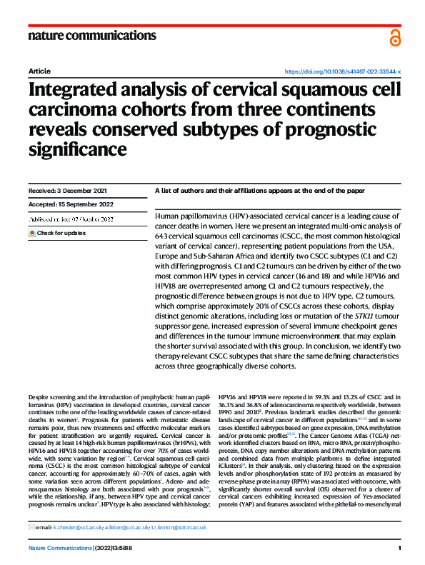 (PDF) Integrated analysis of cervical squamous cell carcinoma cohorts ...