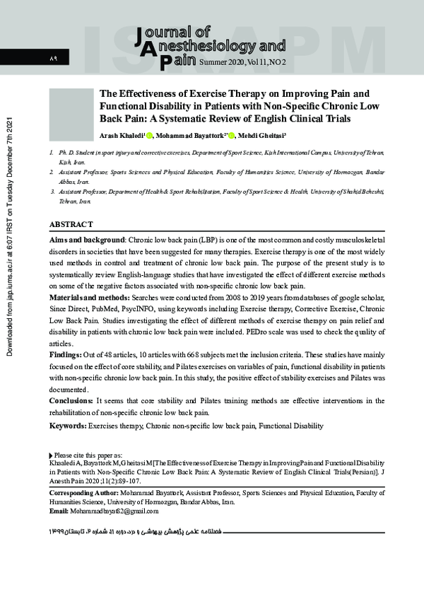 (PDF) The Effectiveness of Exercise Therapy on Improving Pain and ...