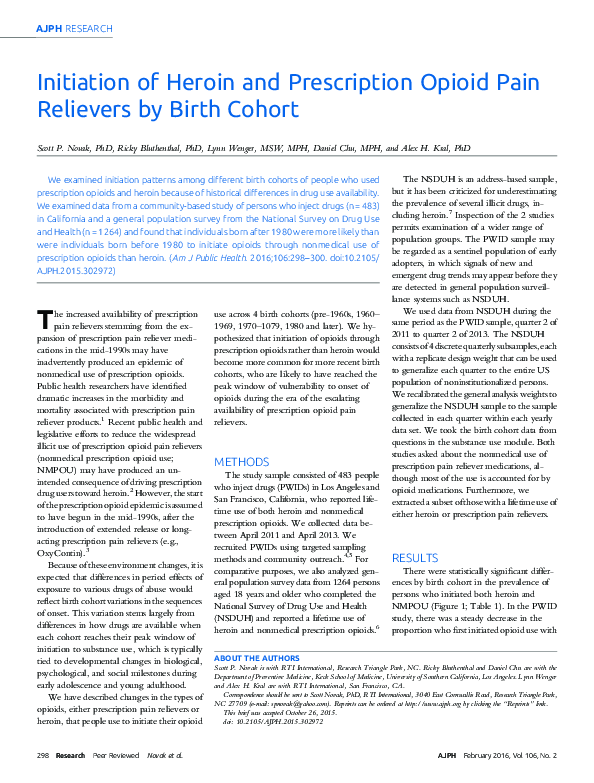 (PDF) Initiation of Heroin and Prescription Opioid Pain Relievers by ...