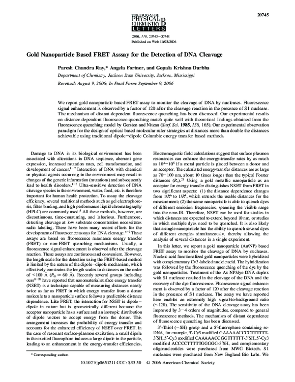 (PDF) Gold Nanoparticle Based FRET Asssay for the Detection of DNA Cleavage