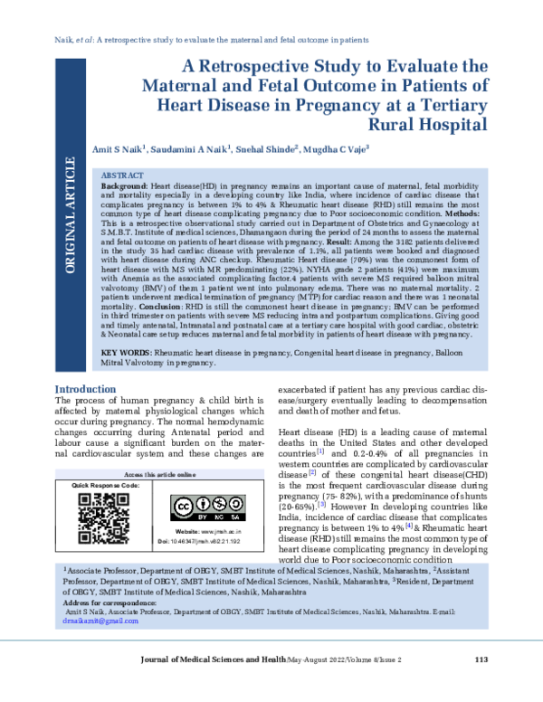 (PDF) A Retrospective Study to Evaluate the Maternal and Fetal Outcome ...