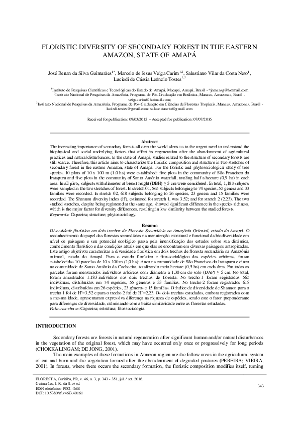 (PDF) FLORISTIC DIVERSITY OF SECONDARY FOREST IN THE EASTERN AMAZON ...