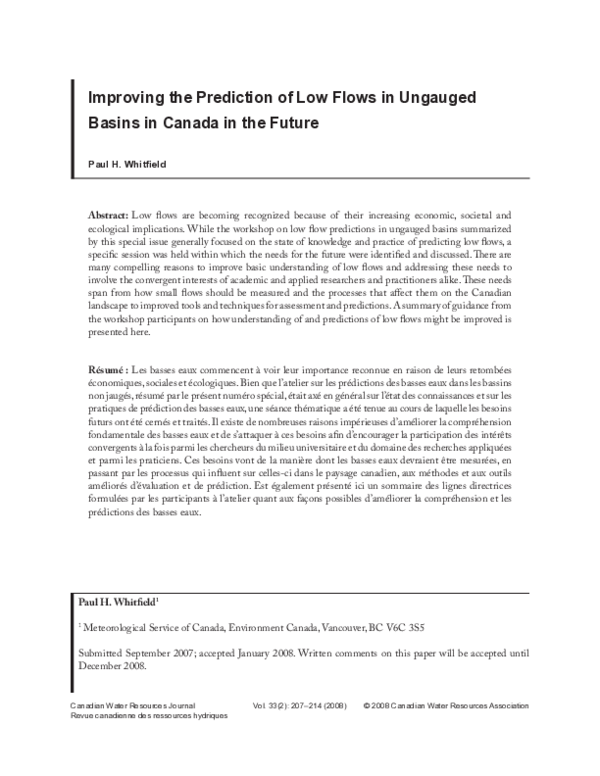 (PDF) Improving the Prediction of Low Flows in Ungauged Basins in ...