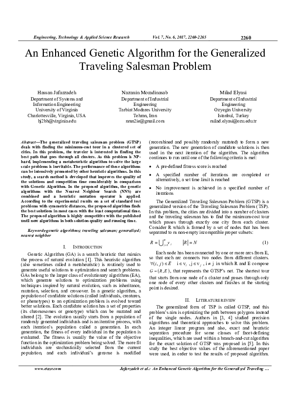 (PDF) An Enhanced Genetic Algorithm for the Generalized Traveling ...