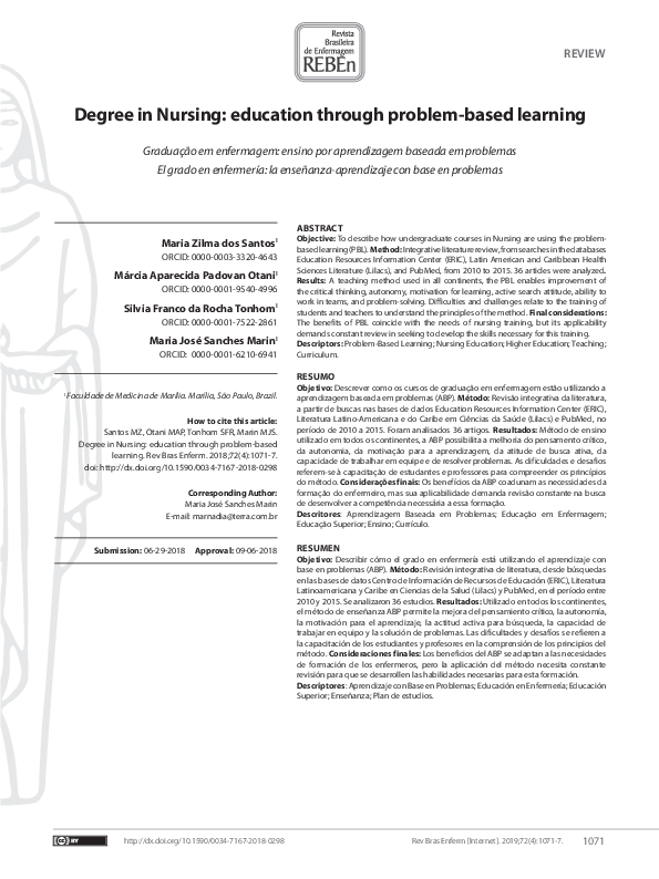 (PDF) Degree in Nursing: education through problem-based learning