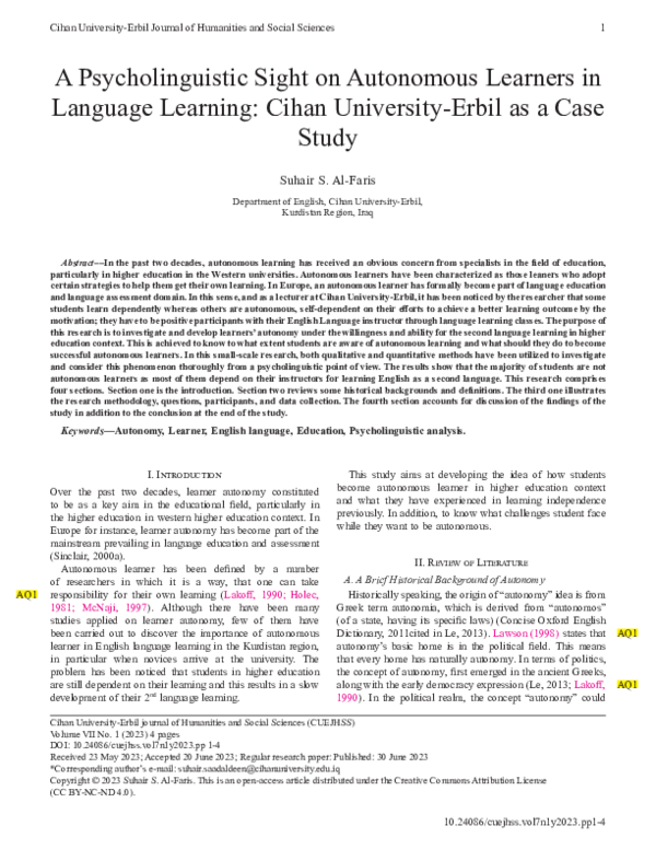 (PDF) A Psycholinguistic Sight on Autonomous Learners in Language ...