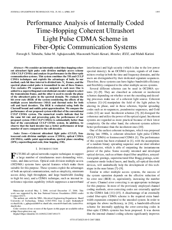 (PDF) Performance Analysis of Internally Coded Time-Hopping Coherent ...