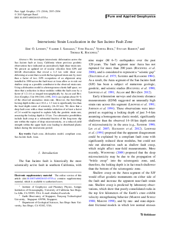 (PDF) Interseismic Strain Localization in the San Jacinto Fault Zone