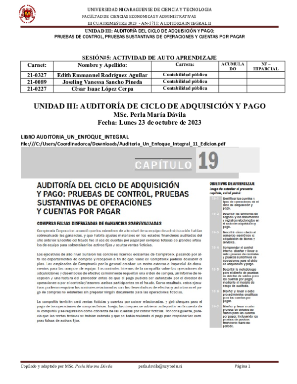 (DOC) UNIDAD III: AUDITORÍA DE CICLO DE ADQUISICIÓN Y PAGO