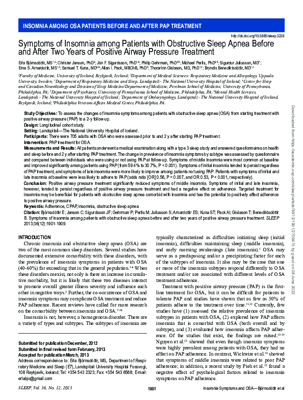 (PDF) Symptoms of Insomnia among Patients with Obstructive Sleep Apnea ...