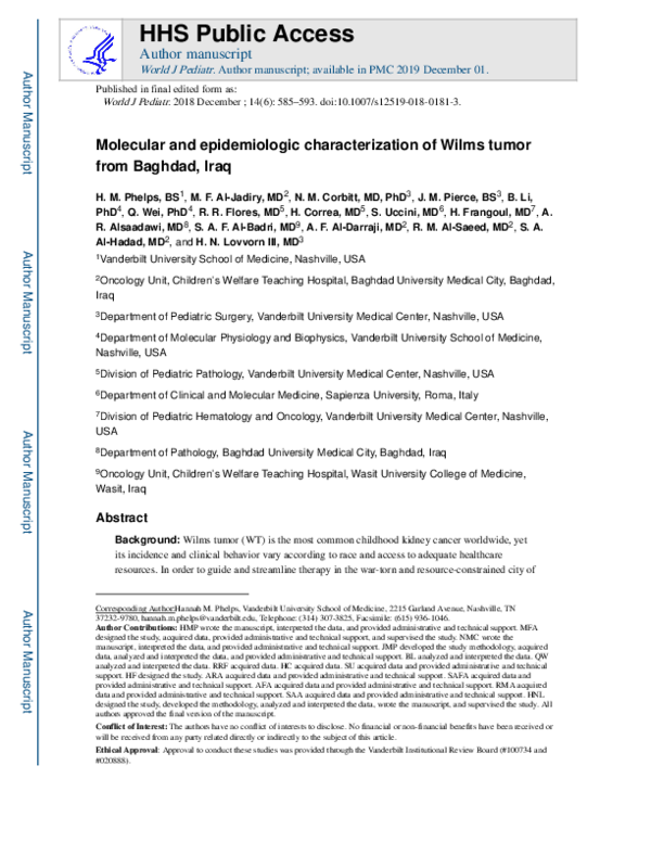 (PDF) Molecular and epidemiologic characterization of Wilms tumor from ...