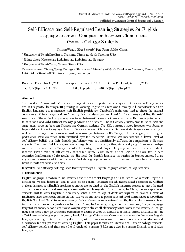 (PDF) Self-Efficacy and Self-Regulated Learning Strategies for English ...