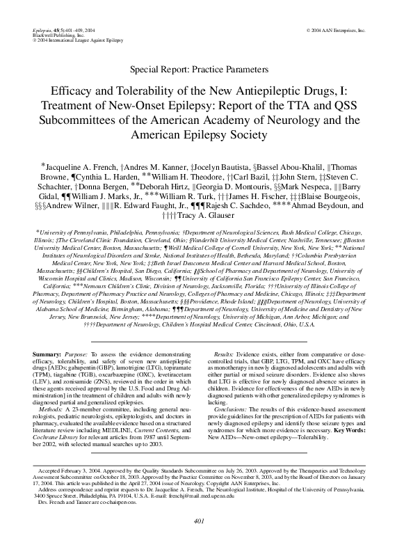 (PDF) Efficacy and Tolerability of the New Antiepileptic Drugs, II ...
