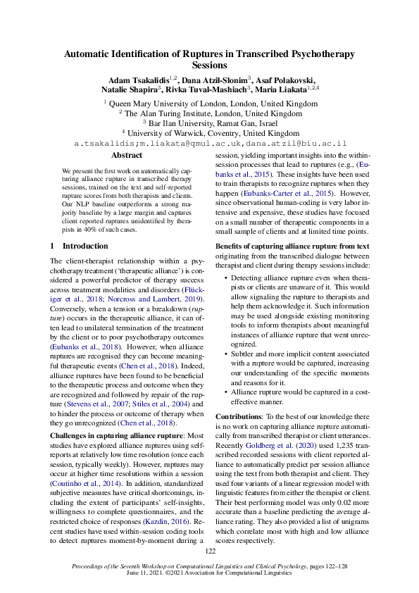 (PDF) Automatic Identification of Ruptures in Transcribed Psychotherapy ...