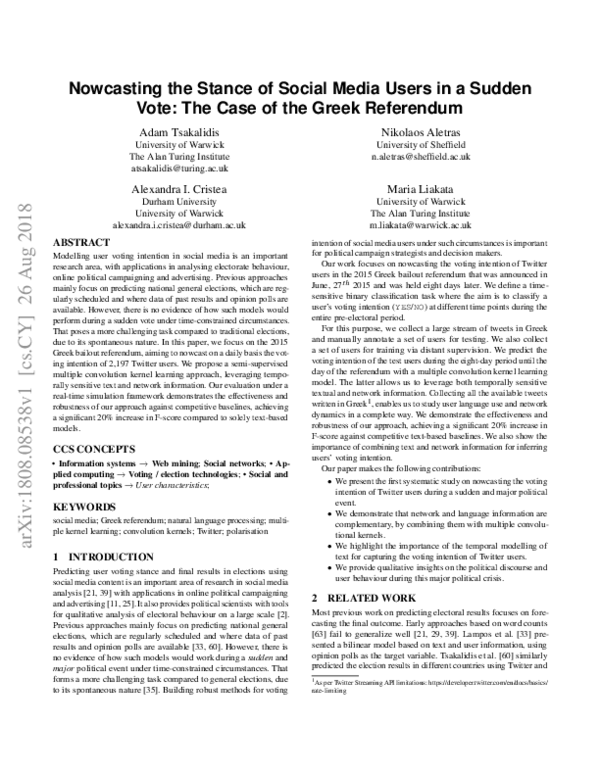 (PDF) Nowcasting the Stance of Social Media Users in a Sudden Vote