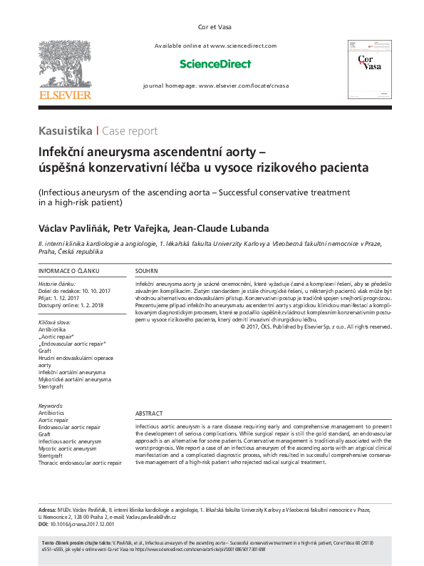 Infectious aneurysm of the ascending aorta - Successful conservative treatment in a high-risk patient