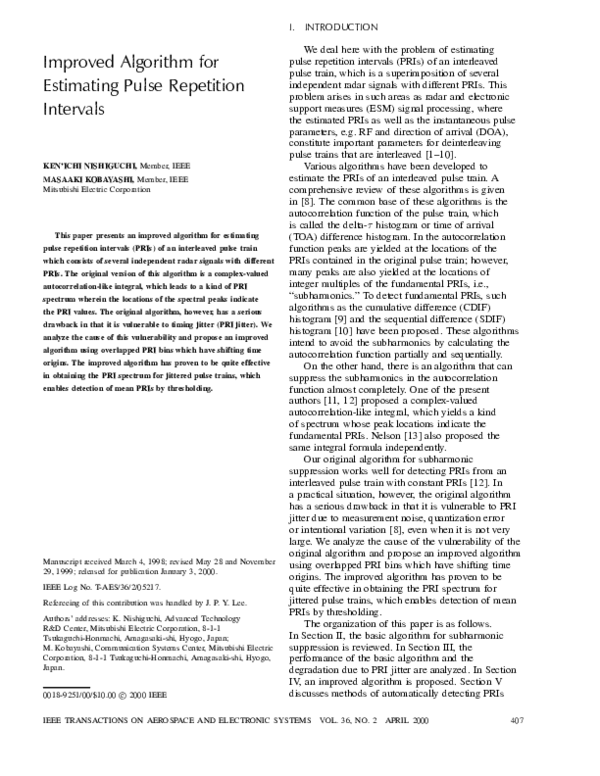 (PDF) Improved algorithm for estimating pulse repetition intervals