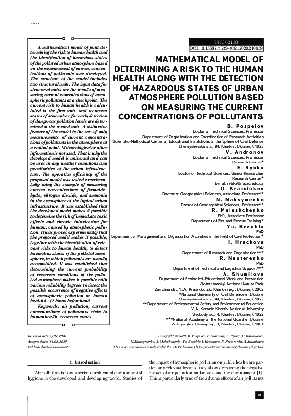 (PDF) Mathematical model of determining a risk to the human health ...