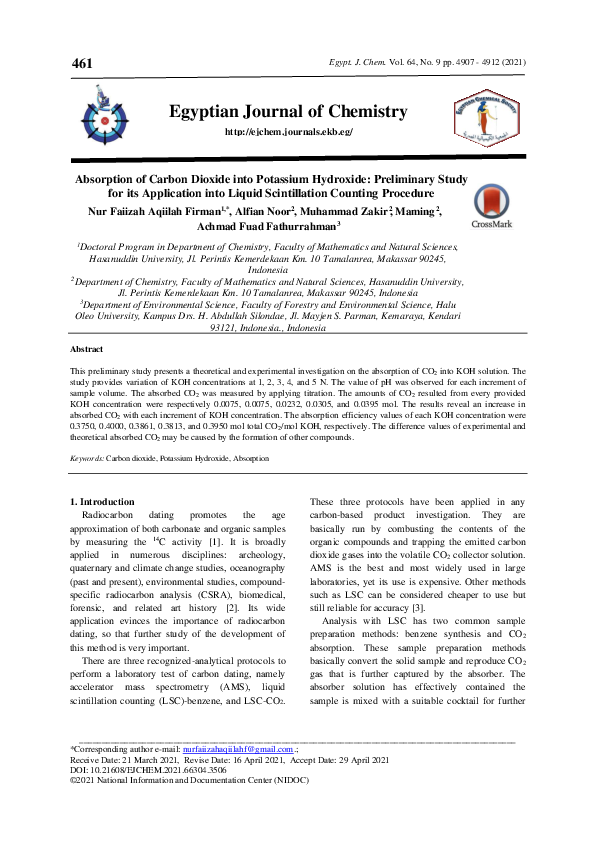 (PDF) Absorption of Carbon Dioxide into Potassium Hydroxide