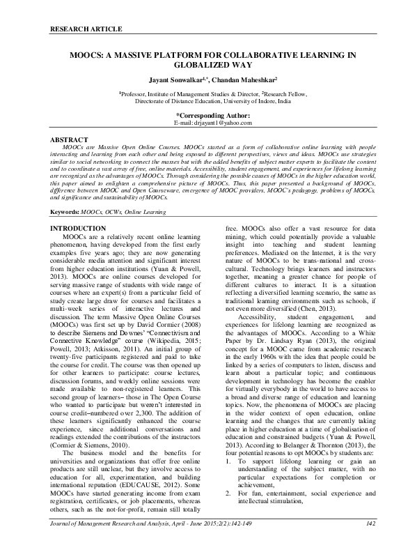 (PDF) Moocs: A Massive Platform for Collaborative Learning in ...