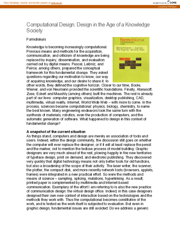 (PDF) Computational design. Design in the age of a knowledge society