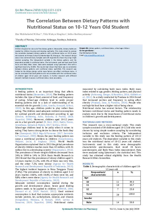 (PDF) The Correlation Between Dietary Patterns with Nutritional Status ...