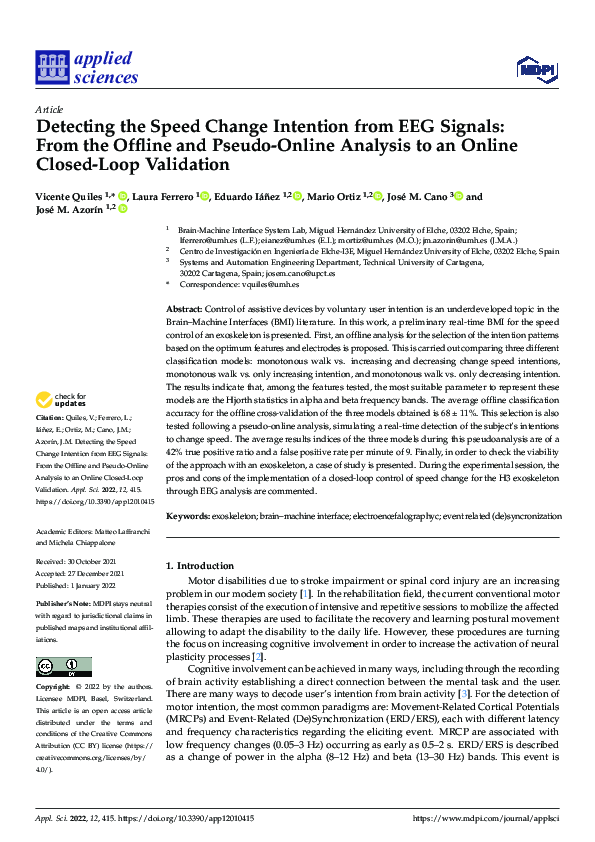 (PDF) Detecting the Speed Change Intention from EEG Signals: From the ...