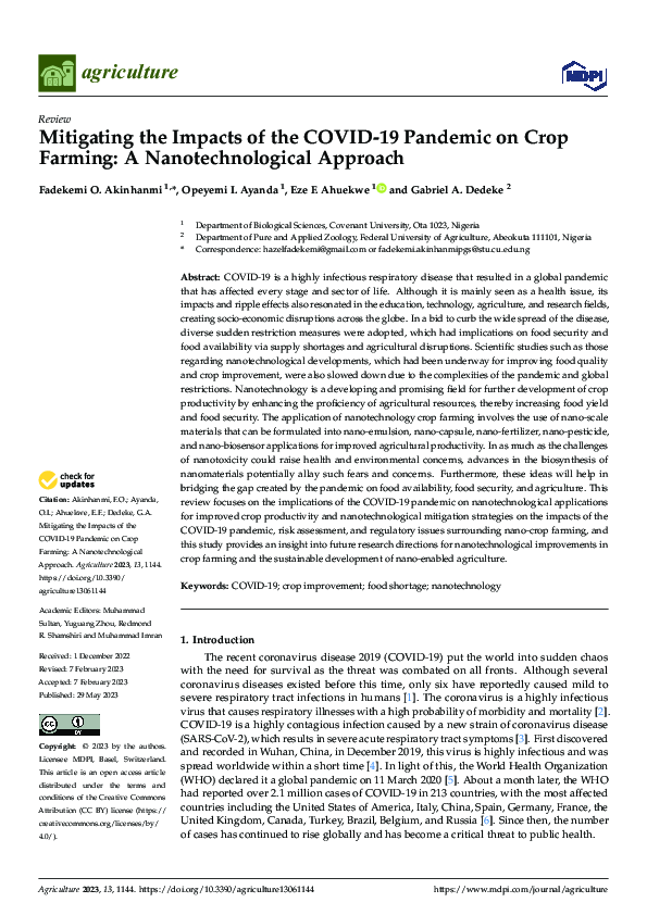 (PDF) Mitigating the Impacts of the COVID-19 Pandemic on Crop Farming ...