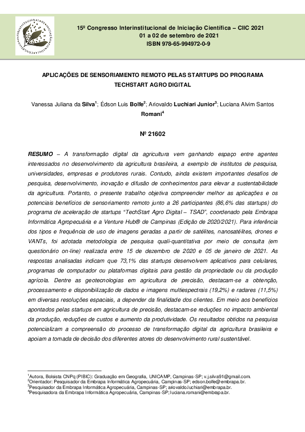 (PDF) Aplicações de sensoriamento remoto pelas startups do programa ...