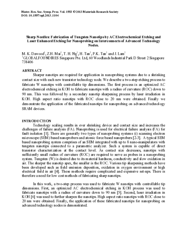 (PDF) Sharp Needles Fabrication of Tungsten Nanotips by AC