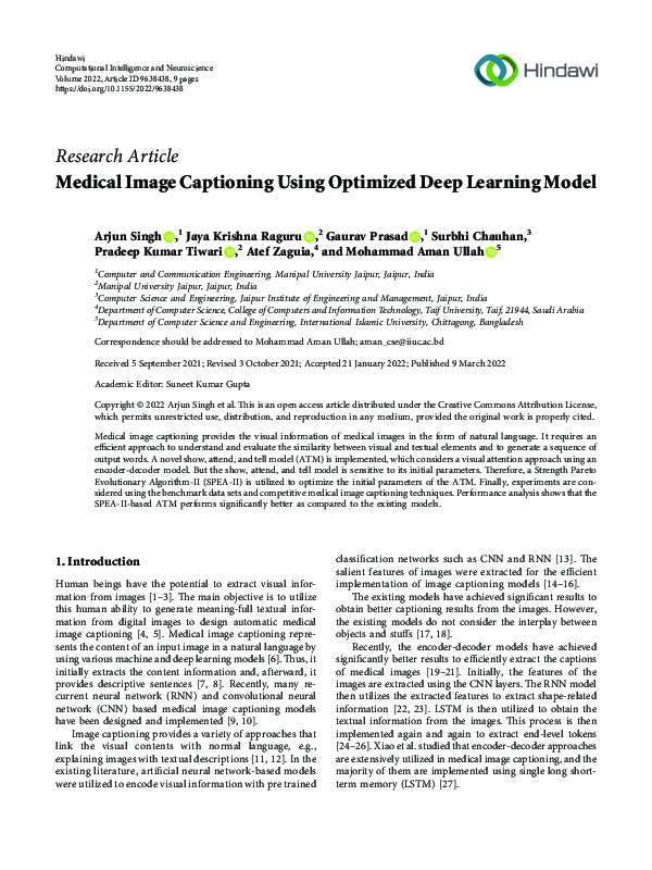 (PDF) Medical Image Captioning Using Optimized Deep Learning Model
