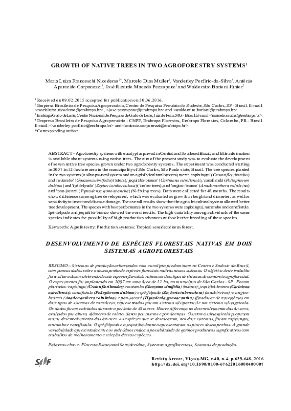 (PDF) Growth of Native Trees in Two Agroforestry Systems