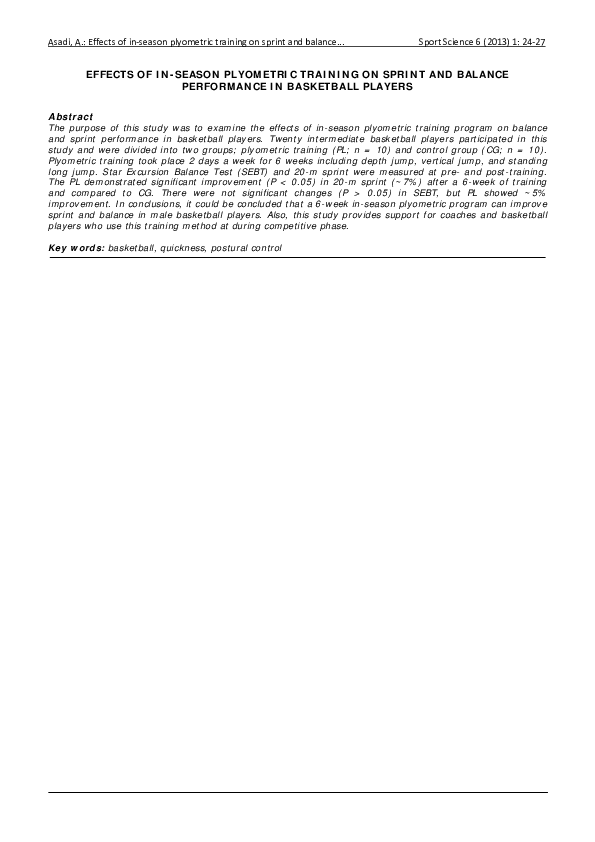 (PDF) Effects of In-Season Plyometric Training on Sprint and Balance ...