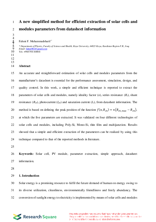 (PDF) A New Simplified Method for Efficient Extraction of Solar Cells ...