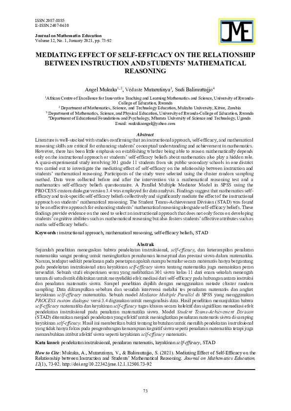 (PDF) Mediating Effect of Self-Efficacy on the Relationship Between ...