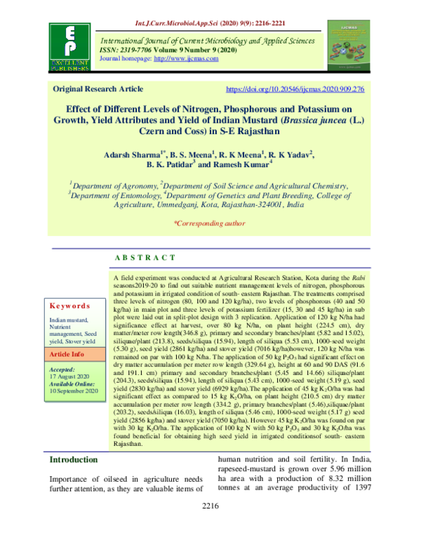 (PDF) Effect of Different Levels of Nitrogen, Phosphorous and Potassium ...