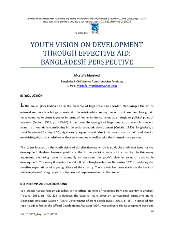 (PDF) Youth vision on development through effective aid: Bangladesh ...