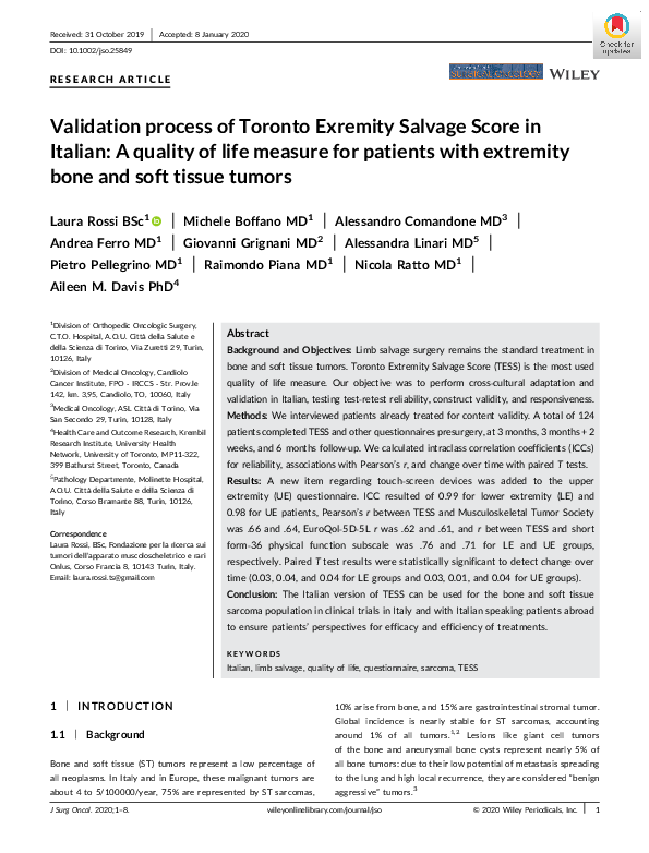 (PDF) Validation process of Toronto Exremity Salvage Score in Italian ...