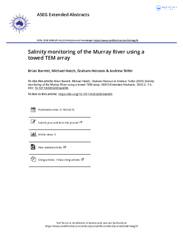 (PDF) Salinity monitoring of the Murray River using a towed TEM array