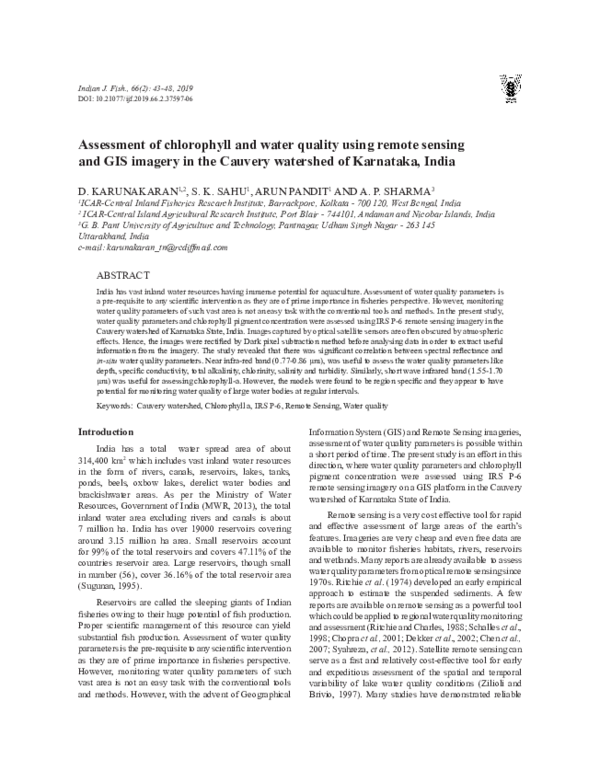 (PDF) Assessment of chlorophyll and water quality using remote sensing ...
