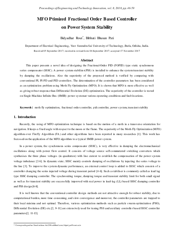 (PDF) MFO Ptimized Fractional Order Based Controller on Power System ...