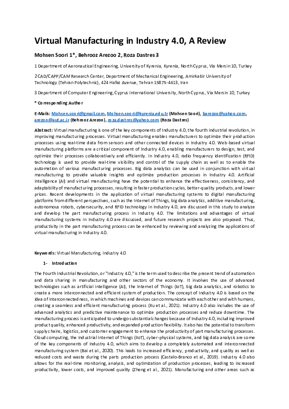 (PDF) Virtual Manufacturing in Industry 4.0, A Review
