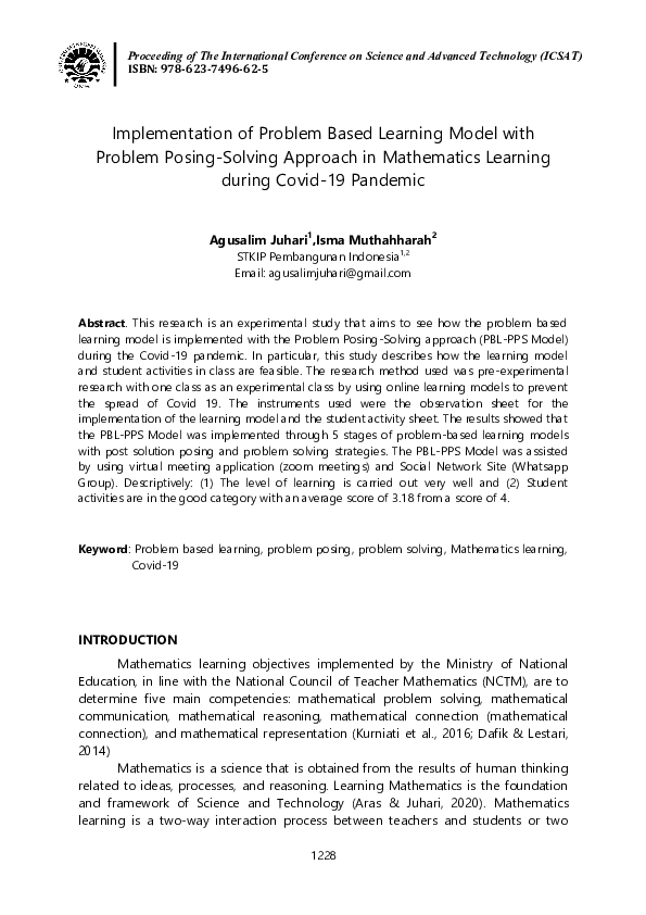 (PDF) Implementation of Problem Based Learning Model with Problem ...