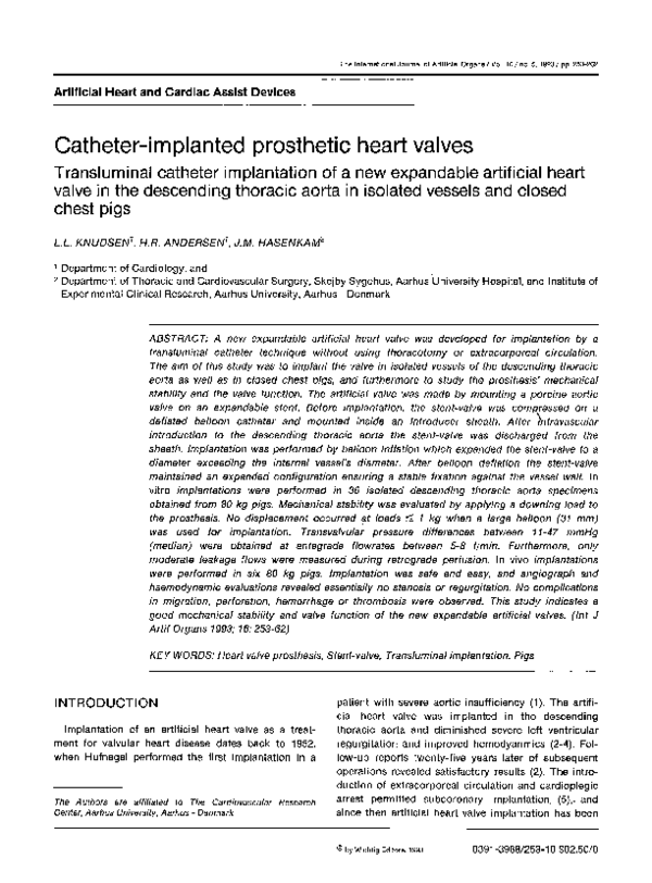 (PDF) CatheterImplanted Prosthetic Heart Valves Michael Hasenkam
