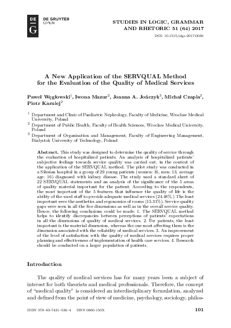 (PDF) A New Application of the SERVQUAL Method for the Evaluation of ...