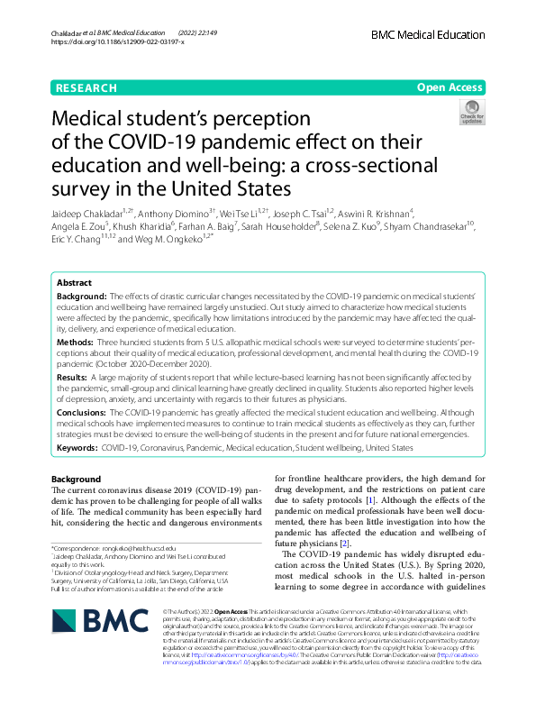 (PDF) Medical student’s perception of the COVID-19 pandemic effect on ...